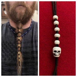 Beard Lacer - White skull and white beads you choose rope color | beard tie
