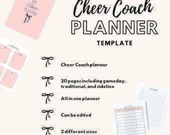 Planificateur de coach Cheer - modèle numérique de 20 pages - planificateur de saison - modifiable pour s'adapter à votre programme - planificateur d'entraînement