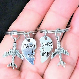 SALE - Set of 2 Partners in Crime Keychain, Airplane Keychains, Best Friend Keychains, Long Distance, Sister, Moving Away, Gift.
