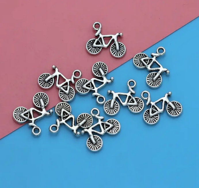 Charms/pendants/connector Charms, enjoy the Little Things in Round Metal 1  Frame, and a Pink Bicycle, 2.25 X 1.5. Jewelry Supply. 