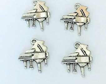 10 Antique Silver Piano Charms Pendants 24mm x 15mm - BA104