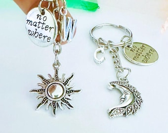 Sun and Moon Keychain Set – Initial Charm, BFF Keychain