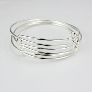 SALE - 5 pcs Silver Expandable Bangle, Adjustable Charm Bracelet, Stackable Bangle, Initial Monogram, Adjustable Wire Bangle.