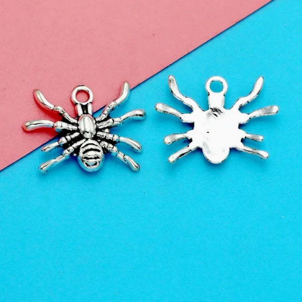 10x Antique Silver Plated Spider Animal Charms 19mm x 14mm - BA35