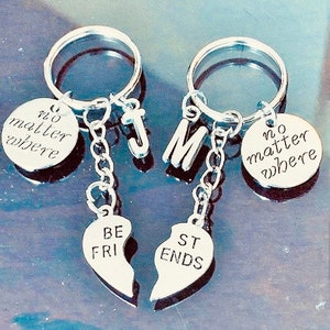 SALE - Set of 2 No Matter Where Best Friend Keychains, Initial Keychains, Bff Keychains, Friendship, Sister, Christmas Gift.