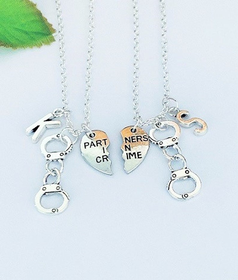 Lux Accessories Partners in Crime Handcuff Hand Cuff Gun BFF Best Friends  Forever Matching Necklace Set