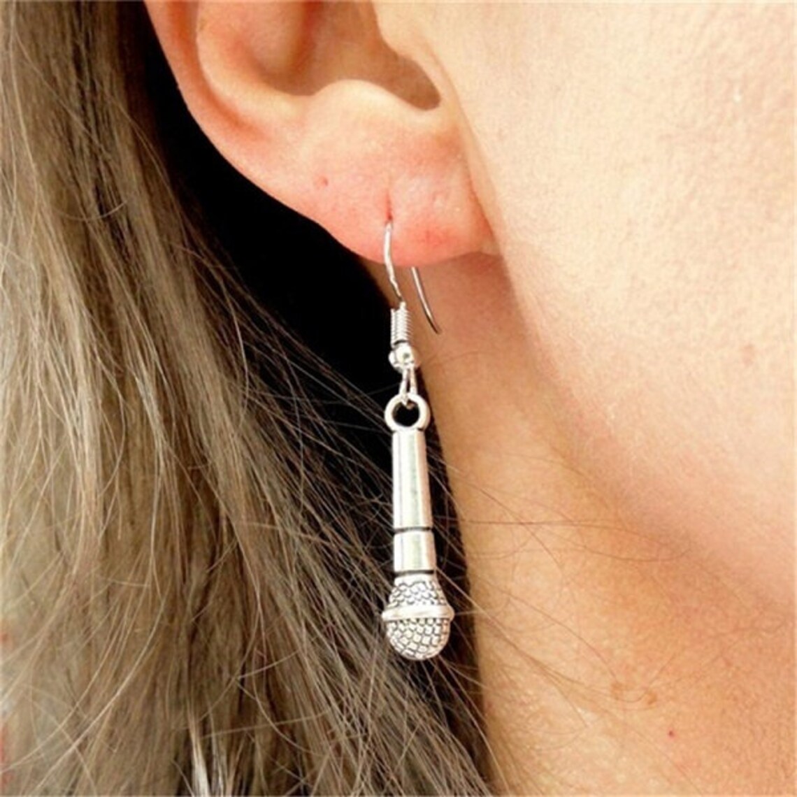 Antique Silver Color Microphone Earrings Music Lover Gift Etsy