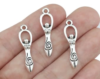 10x Antique qsqilver Plated Spiral Goddess Charms Pendants 33mm x 9mm. Excellent Quality - BA55