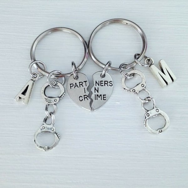 SALE - Handcuff Keychain, Partners in Crime Keychain, 2 Keychain set, Couple Keychain, Bff Keychain, Friendship, Sister Gift.