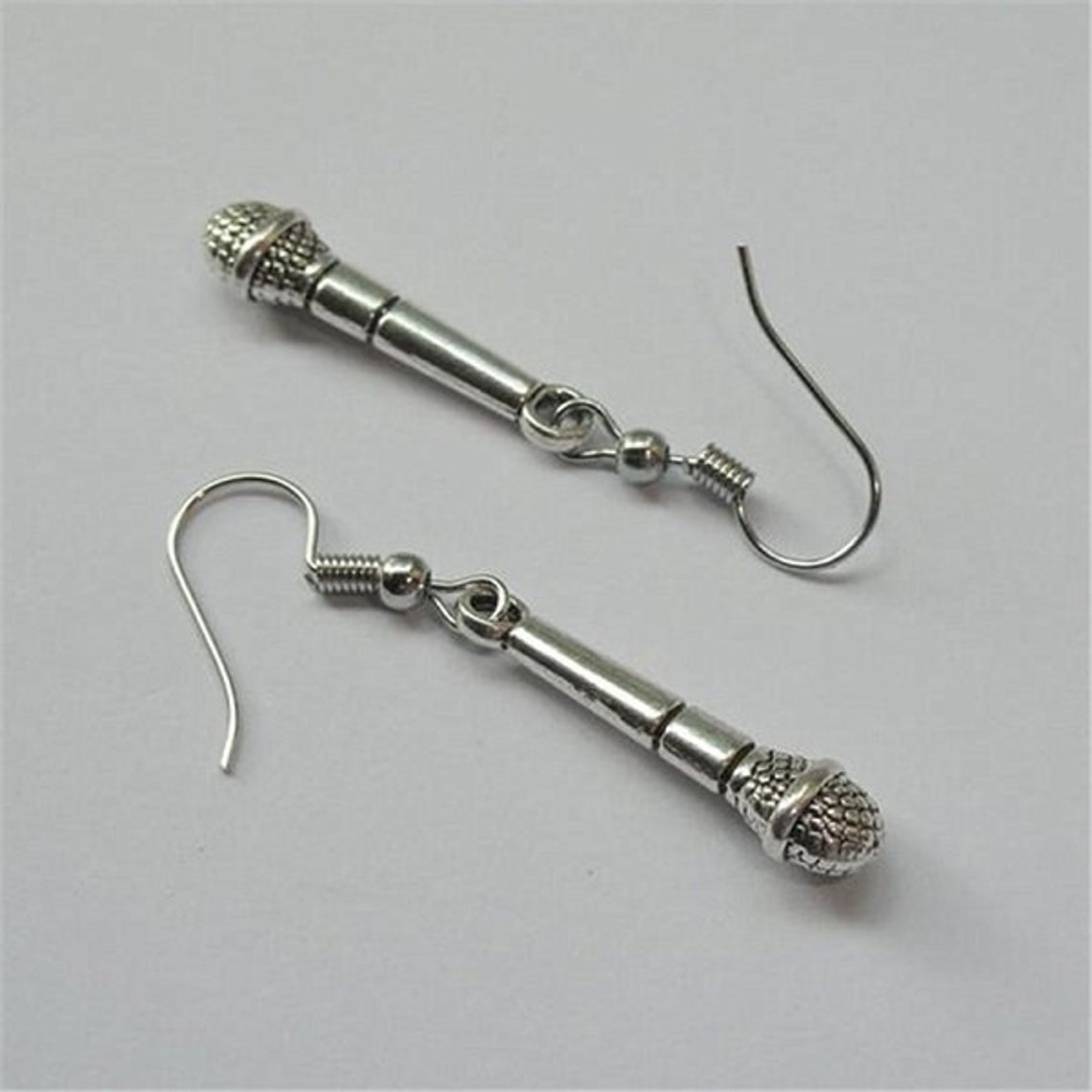 Antique Silver Color Microphone Earrings Music Lover Gift Etsy