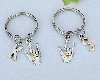 SALE - Set of 2 ASL I Love you Hand Sign Keychains, Initial Keychains, Couples Keychains, Best Friend Gift, Anniversary Gift.