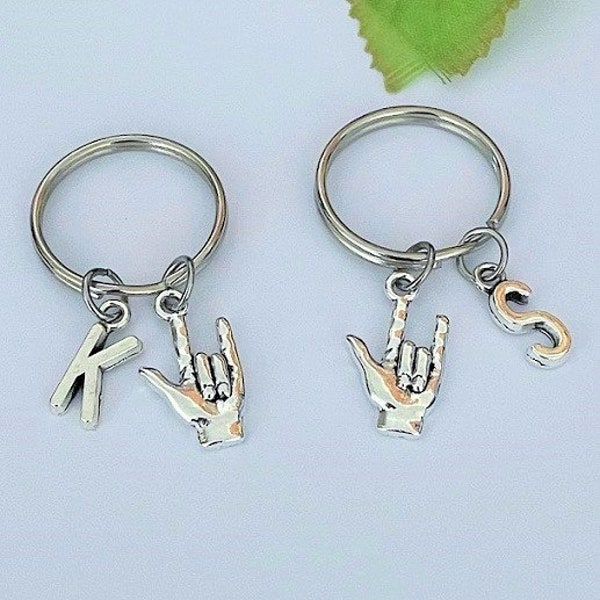 SALE - Set of 2 ASL I Love you Hand Sign Keychains, Initial Keychains, Couples Keychains, Best Friend Gift, Anniversary Gift.