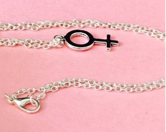 SALE - Silver Feminist Symbol Necklace, Girl Power, Feminist Jewelry, Woman Symbol Necklace, Feminist Necklace