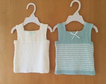 Merino Baby Singlet/Baby Vest ( Hand knitted) set of 2