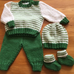 Knitted Baby Set, Wool sweater pants beanie and booties