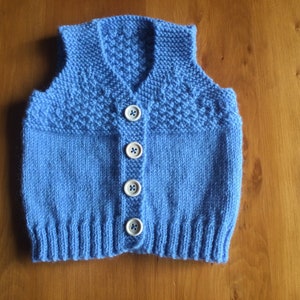 Blue Wool Baby Vest (Hand Knitted)