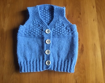 Blue Wool Baby Vest (Hand Knitted)