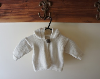 Cream Wool Baby Hooded Cardigan (Hand Knitted)