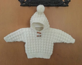 Cream Wool Baby Hooded Sweater(Hand Knitted)