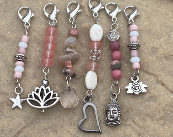 bridal bouquet charms keychains Hair charms hippie hair crystals hair jewelry keyring charms lepidolite rose quartz lotus flower Buddha