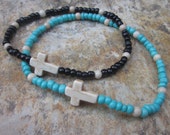 beaded anklet turquoise jewelry cross anklet cream stone beads seed bead stretch anklet stone cross ankle bracelet beaded anklet