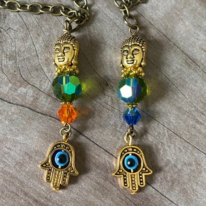 rear view mirror car charm buddha evil eye protective mirror hangings zen seeker yoga meditation car accessories  gift him her