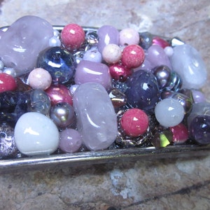 Bohemian belt buckle stone beaded belt buckle Freshwater pearls Quartz amethyst  glass beads purple Riverstone embellished belt buckle