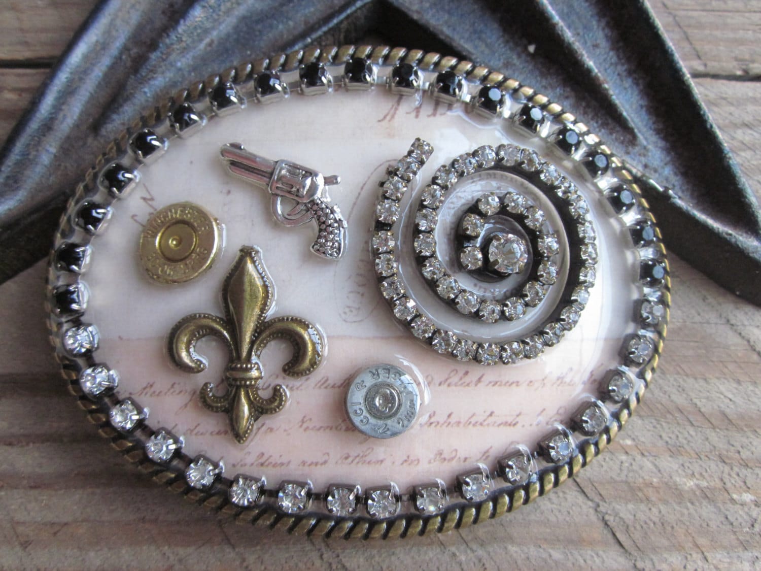 Vintage 90’s Silver Chain Belt with Rhinestone Encrusted Fleur de Lys Buckle Kamberley Rhinestone Denim Fleur de Lis Belt main image 2