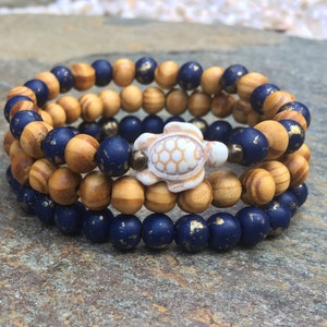 Set of 3 wood beaded bracelets turtle bracelet minimalist bohemian stacking stretch bracelets mens bracelets women's hippie bracelets