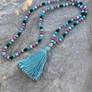 108 Mala Bead Necklace: Buddha Tassel, Boho Meditation Necklace