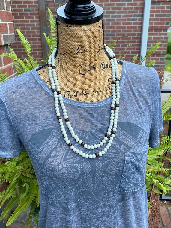 Double Wrap Beaded Necklace - Dark Blue Double Wrap Beaded Necklace - Dark Blue