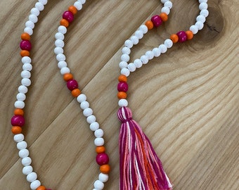 colorful tassel necklace hippie necklace hot pink & orange necklace boho necklace Lavish Lucy Designs bohemian fun summer colors hip