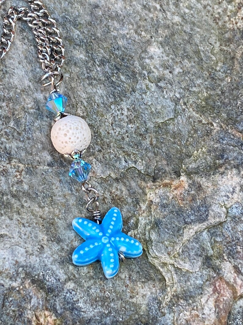 Starfish car charm rear view mirror beaded car charms ocean blue glass lava stone beaded bohemian car hanging beach decor mirror charms image 9