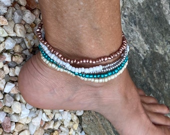 anklets beaded stretch anklets  bracelet  beach anklet bohemian custom anklet gift for him her summer beads bridesmaid gift