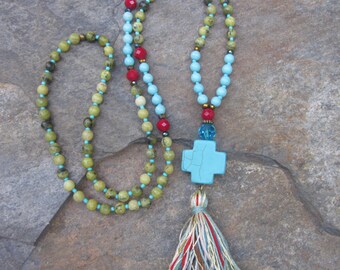 long beaded tassel necklace turquoise olive jade red blue long beaded necklace cross necklace bohemian beaded necklace boho chic