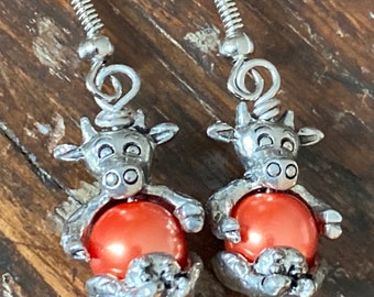 Longhorns earrings cow earrings cattle bull earrings gift for her Texas game day pearl earrings country earrings Lavish Lucy Designs