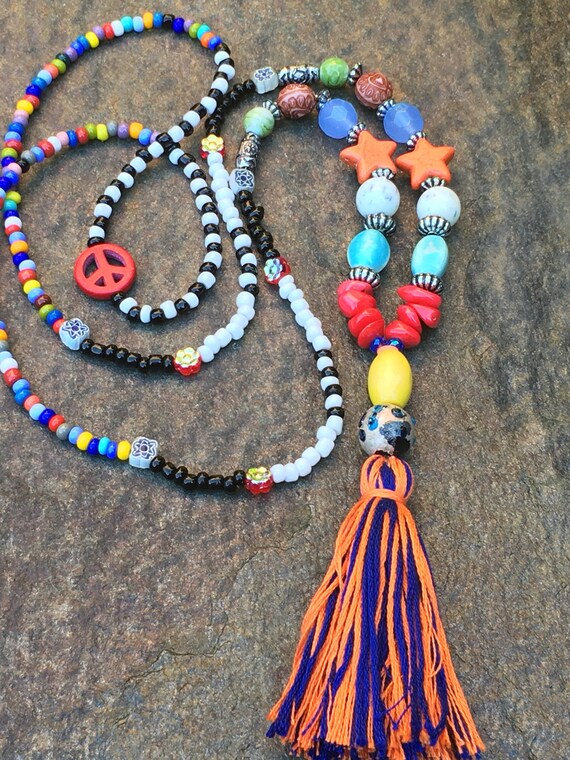 NEW Boho Hippie Beaded Necklace Hippie Boho Beaded Necklace Coral, White, Brown, Bronze  main image 4