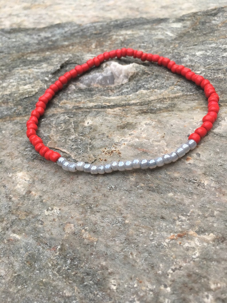 beaded anklets Game day accessories red /& gray mens anklet women/'s anklet bohemian custom yoga beaded anklet unisex stretch anklet football