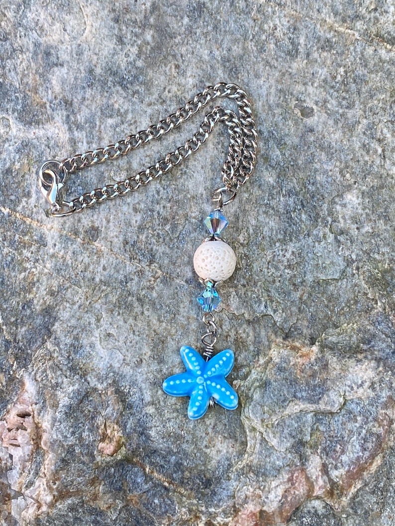 Starfish car charm rear view mirror beaded car charms ocean blue glass lava stone beaded bohemian car hanging beach decor mirror charms image 6