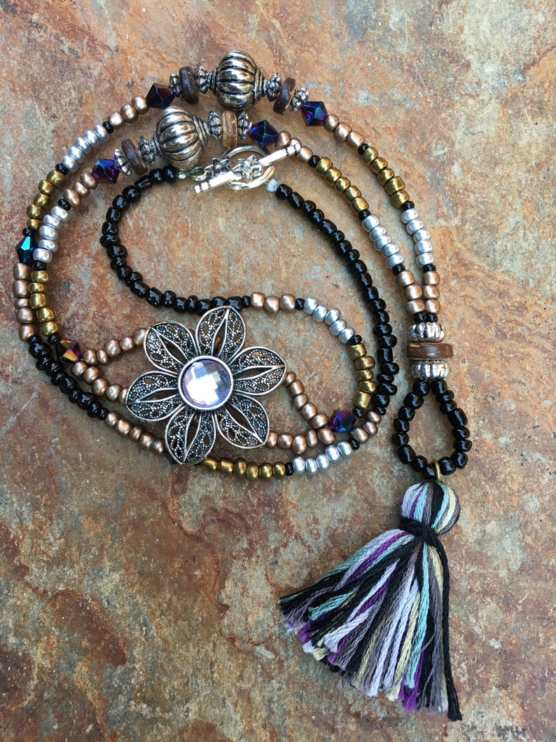 tassel necklace eyeglass holder eyeglass chain Boot bling long Beaded tassel necklace seed bead necklace Bohemian necklace eyeglass chains