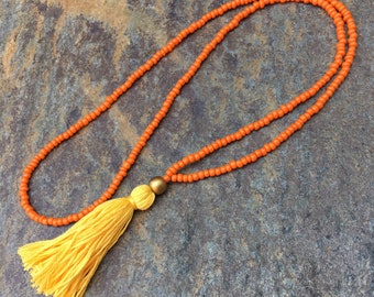 simple Long beaded necklace with tassel custom bohemian necklace boho style seed bead necklace minimalist Lavish Lucy designs