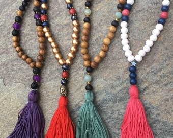 108 beaded mala tassel necklace long beaded necklace tassel necklace mens mala stone & wood mala Bohemian necklace yoga women's mala earthy