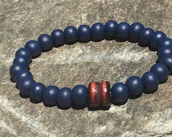 Navy Wood Bead Bracelet: Stackable Stretch Bracelet