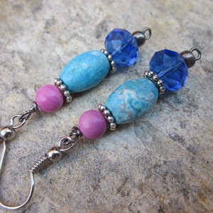 boho earrings Lavish Lucy turquoise blue howlite fuchsia stone cobalt blue faceted glass boho silver bohemian gypsy dangle & drop earrings image 4