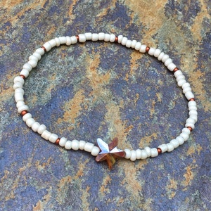 Starfish Anklet: Czech Glass, Cream & Copper Seed Beads, Bohemian Style