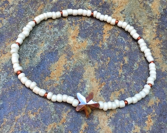 starfish anklet  glass beaded anklet starfish anklet cream copper anklet bohemian custom stretch anklet women's anklet mens anklet