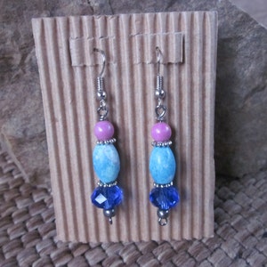 boho earrings Lavish Lucy turquoise blue howlite fuchsia stone cobalt blue faceted glass boho silver bohemian gypsy dangle & drop earrings image 2