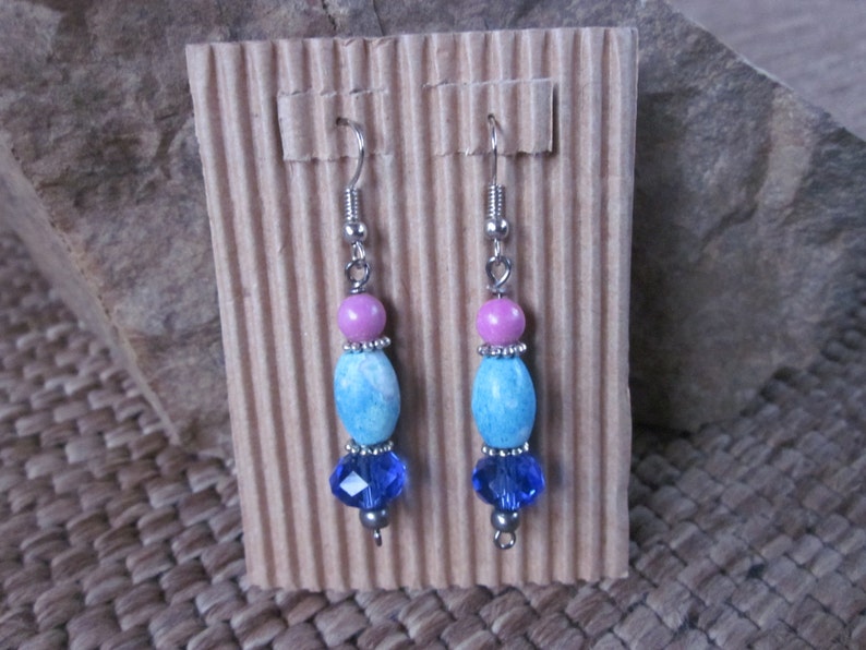 boho earrings Lavish Lucy turquoise blue howlite fuchsia stone cobalt blue faceted glass boho silver bohemian gypsy dangle & drop earrings image 2