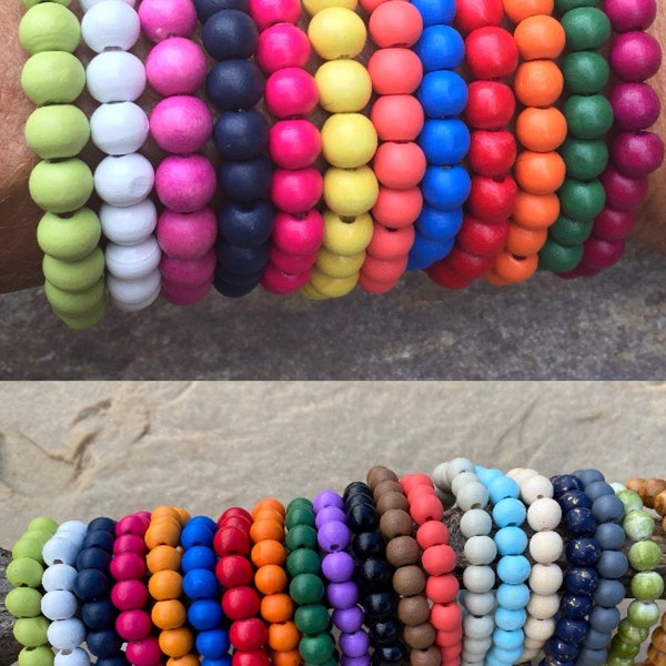 wood bead bracelets custom stretch bracelets wood bracelets stackable bracelets mix & match colorful wood bracelets mens women's