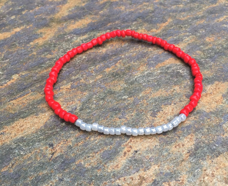 beaded anklets Game day accessories red /& gray mens anklet women/'s anklet bohemian custom yoga beaded anklet unisex stretch anklet football